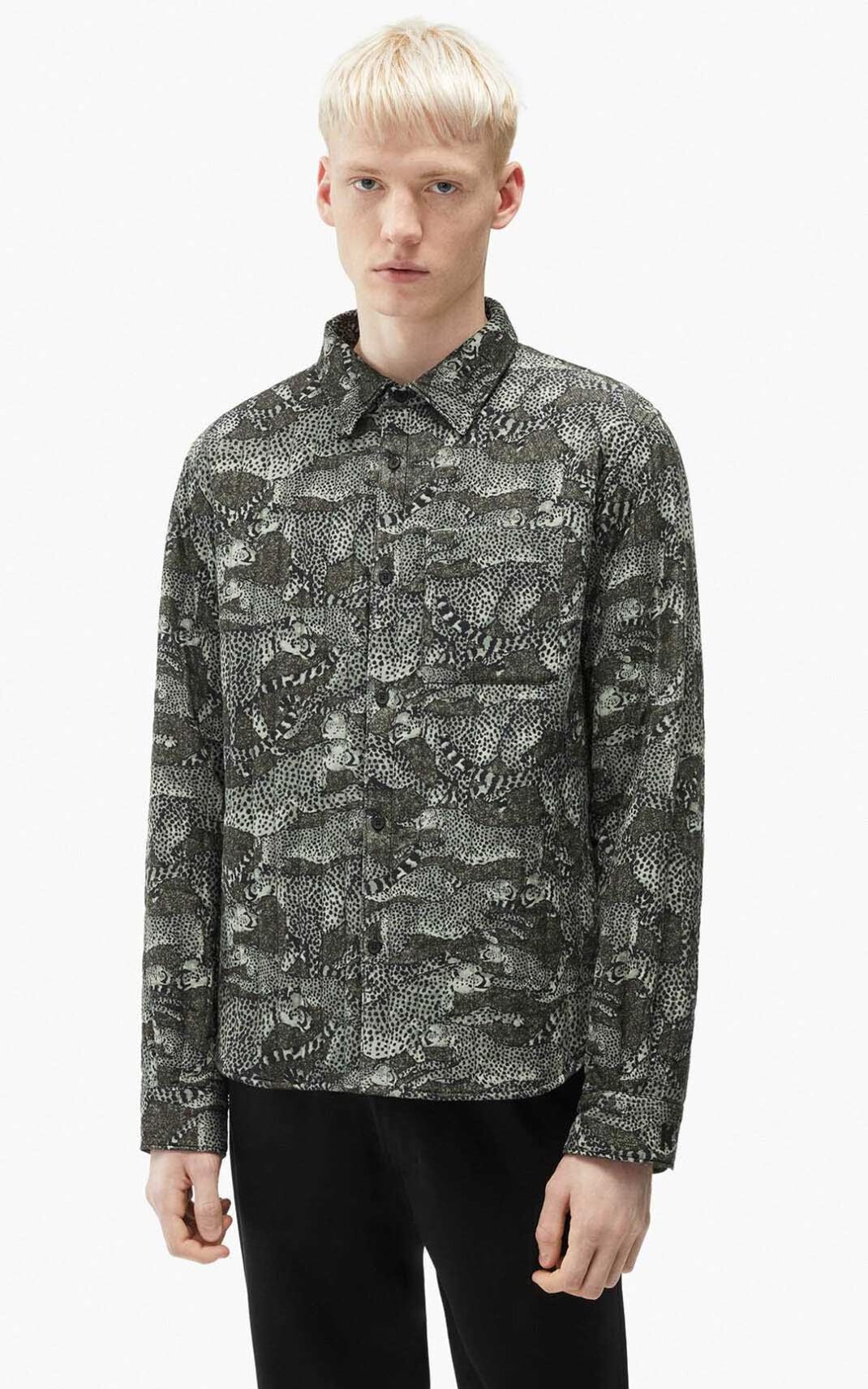 Chemise Kenzo Archive Leopard quilted Homme Vert Clair | MRYQ-07143